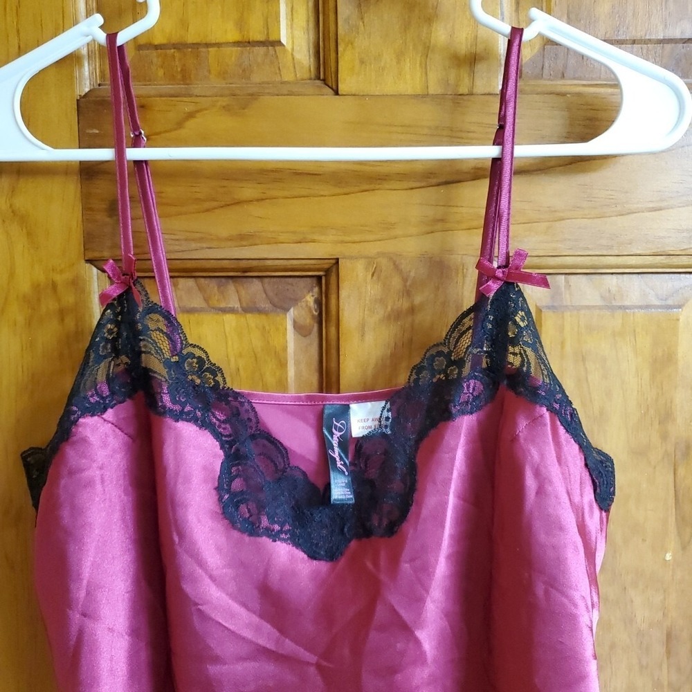 Dreamgirl Large Chemise Women Pink Satin‎ Lace Trim Side Tie Lingerie Nightgown